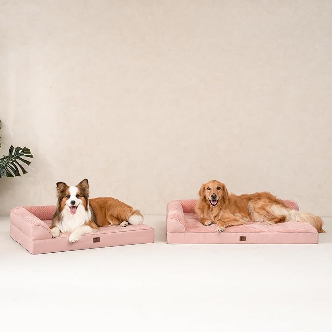 EHEYCIGA Memory Foam Dog Bed XLarge Sized Dogs, Extra Large Dog Bed Orthopedic with Washable Removable Cover, Waterproof XL Pet Bed Couch, 44x33x6 Inches, Pink