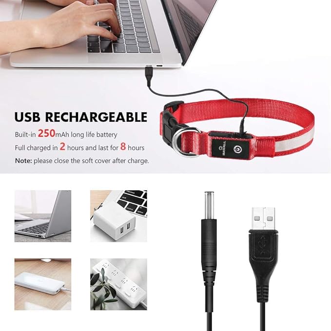 MASBRILL LED Dog Collar - Light Up, Rechargeable, Waterproof, Glow Collar for Small to Large Dogs