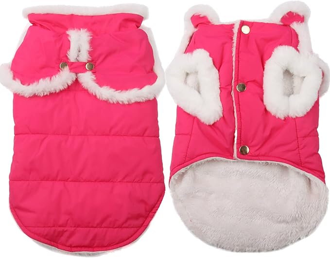 Shawl Design Fleece Lined Warm Dog Jacket for Puppy Winter Cold Weather,Soft Windproof Small Dog Coat,Pink XS