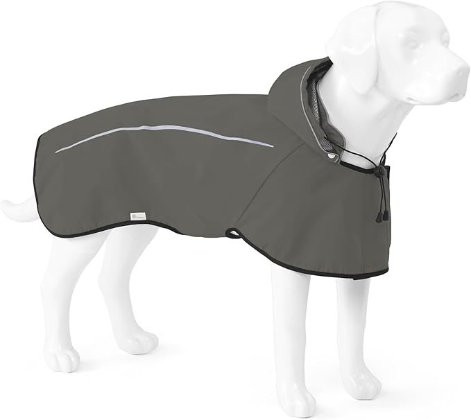 Mile High Life Dog Raincoat, Adjustable Waterproof Pet Rain Jacket, Reflective Hooded Poncho for Small Medium Large Dogs, Lightweight Breathable Pet Rain Coat (Dark Gray,M Chest 22"-28")