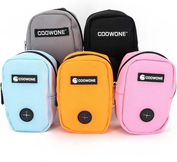 COOWONE Dog Treat Pouch for Training, Portable Dog Walking Bag Built in Poop Dispenser, Pocket Sized Pet Pouches, Doggie Puppy Snack Rewards Bag, Treat Carrier Holder with Clip (Blue)