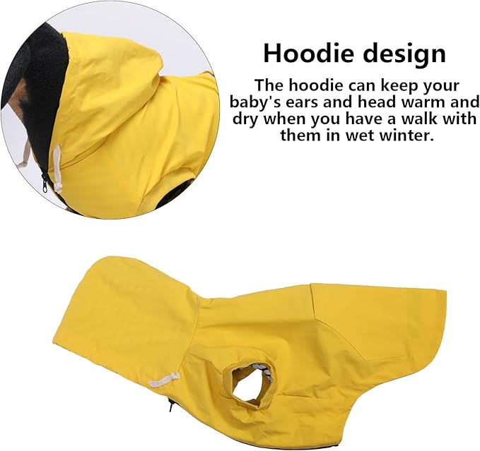 Dog Raincoat rain Jacket Dogs Waterproof fit for Small Medium Breeds Zipper Closure Pocket Storage in Cold Day - Yellow - M