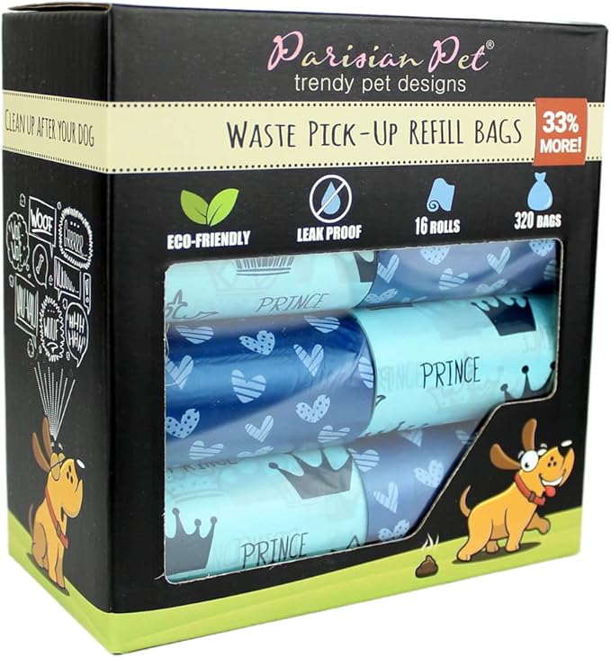 Parisian Pet Ecofriendly Dog Poop Bags Rolls - 320 Count Unscented Poop Bags For Dogs - Leakproof, Extra Thick, 16 Dog Waste Bags Refill Rolls - Prince Hearts Doggie Poop Bags - Fits All Dispenser