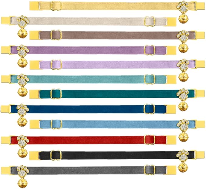 Personalized Breakaway Cat Collars - Magnetic Buckle, Bell - Safety Quick Release, Customized for Girls & Boys Cats- (Velvet-Chocolate)