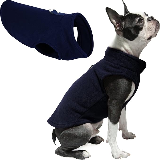 Gooby Fleece Vest Dog Sweater - Navy, Small - Warm Pullover Fleece Dog Jacket with O-Ring Leash for Small to Medium Dogs