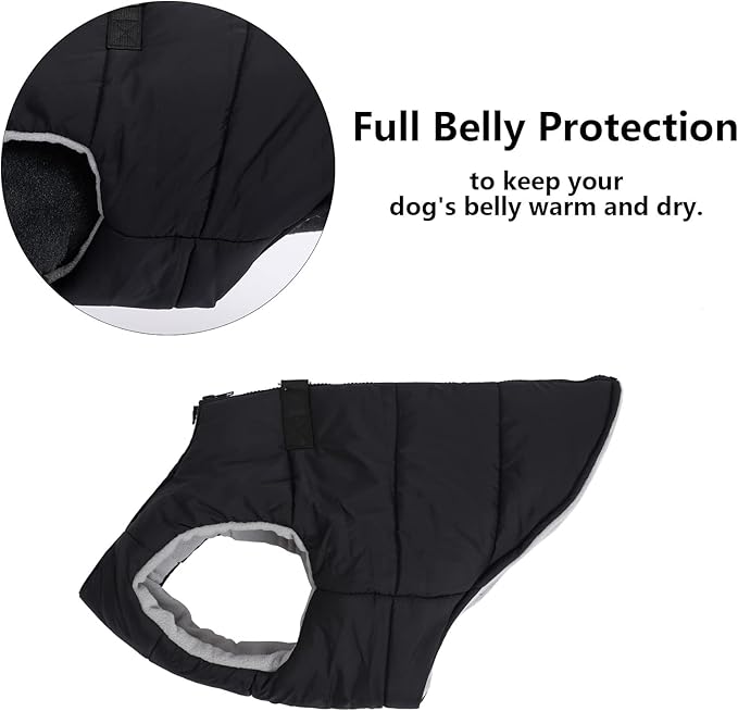 Geyecete Dog Bulldog Clothes Dog Cotton Padded Coat Thick Winter Warm Vest Waistcoat Cold Weather Jacket Clothing for French Bulldog Coat-Black-M