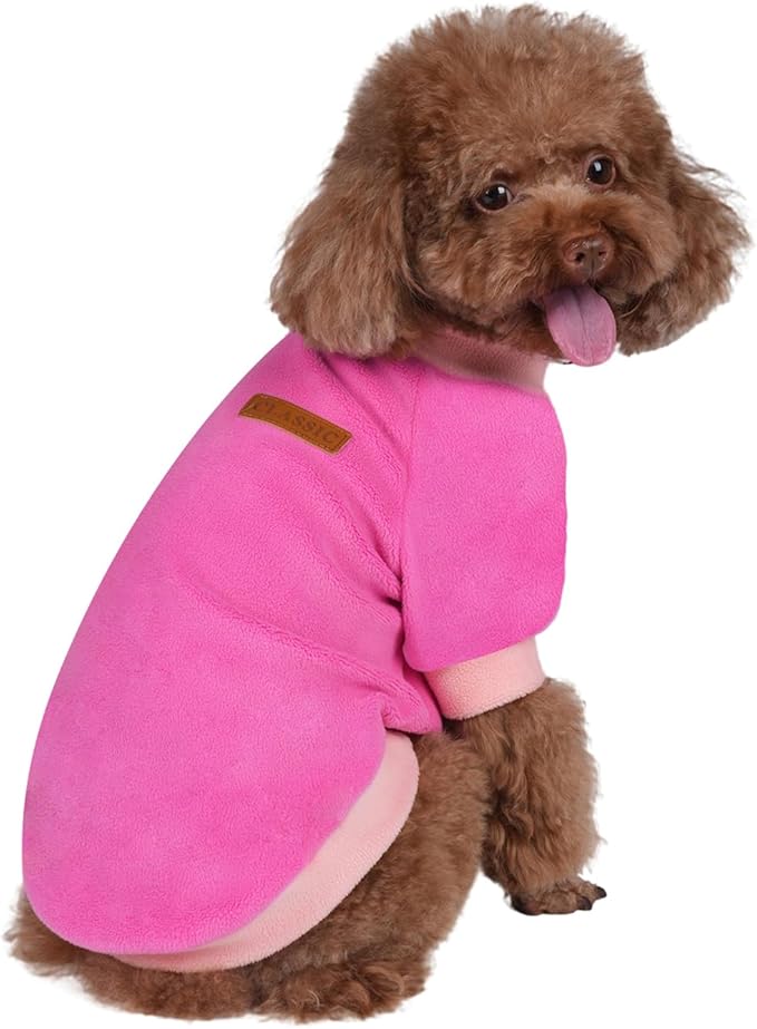 GreenJoy Classic Fleece Dog Sweater – Soft & Warm Stretchy Sweatshirt for Small Dogs & Cats, Cold-Weather Pullover for Everyday Wear (Dark Pink, Small)