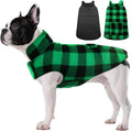 ASENKU Dog Winter Coat, Fleece Doggie Jacket Plaid Reversible Vest Waterproof Windproof Cold Weather Clothes for Small Medium Large Dogs (XS, Green)