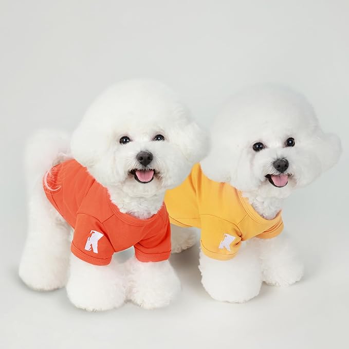 Koneseve Dog Shirts Breathable Cotton Dog Clothes Stretchy T-Shirt for Small Medium Large Dogs Cat Shirt Soft Puppy Outfit Kitten Apparel Pet Pullover Tee Blank Sweatshirt 2-Pack Yellow & Orange S
