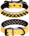 Adjustable Genuine Leather Spiked Studded Dog Collars for Small Medium Large Pets Like Pit Bull Bulldog Pugs Husky (M, Yellow1)