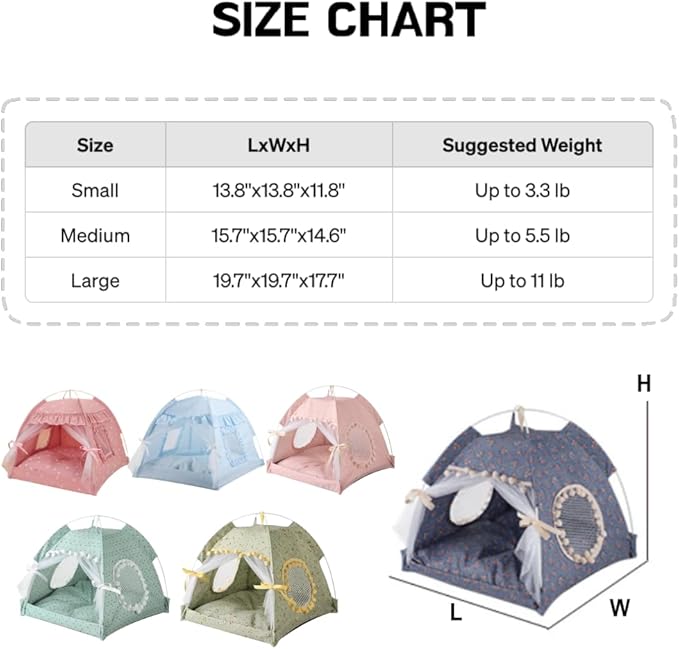 Cat Bed Tents Dog House Indoor Outdoor Lace Mesh Breathable Windows Door Curtains Removable Portable Nest Teepe House (Large,Gray&Pink)