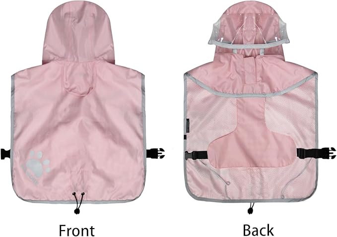 Waterproof Dog Raincoat, Reflective Adjustable Hooded Dog Rain Coat, Lightweight Breathable Pet Rain Jacket Poncho Double Layer with Leash Hole for Small Medium Large Dogs (Pink, XX-Large)
