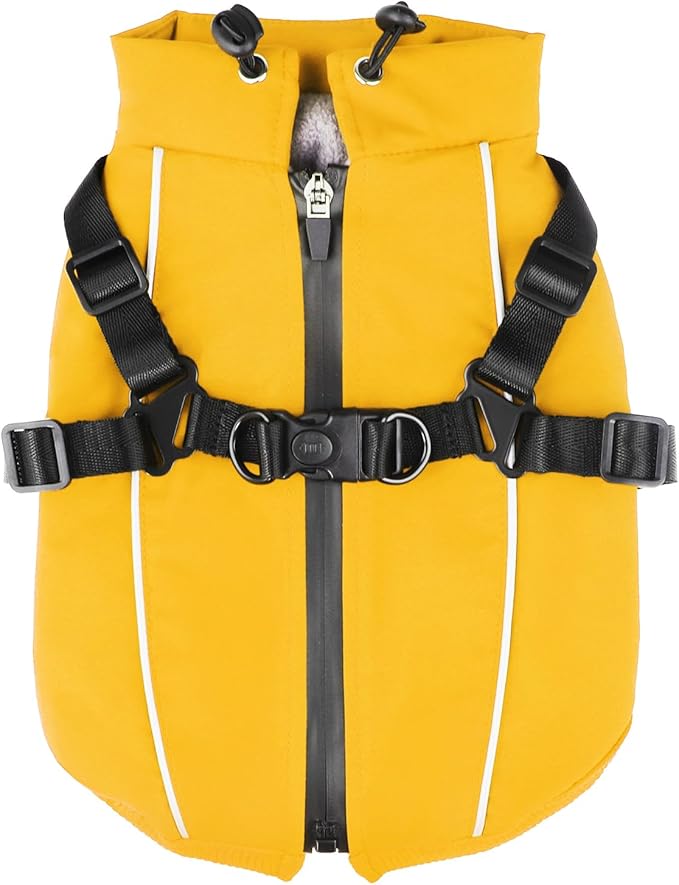 Dog Winter Coat Reflective Water-Resistant Jacket, Fleece Lined Windproof Puppy Coat with Back Zipper & D-Ring, Cold Weather Dog Coats for Small Medium Large Dogs (L, Orange)