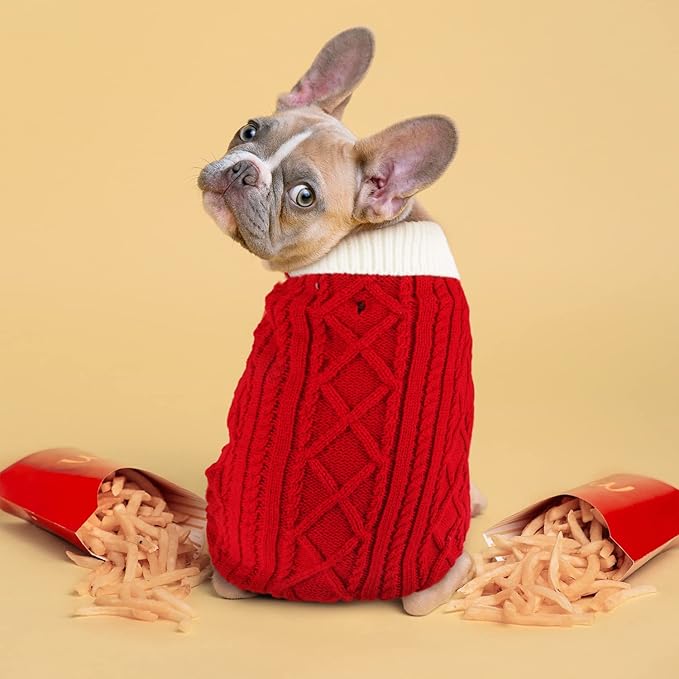 Small Dog Sweaters with Leash Hole Turtleneck Dog Sweaters Knitwear Boys Girls Warm Soft and High Stretch Pet Clothes for Fall Winter，Pet Shirts for Kitten Puppy Red Large