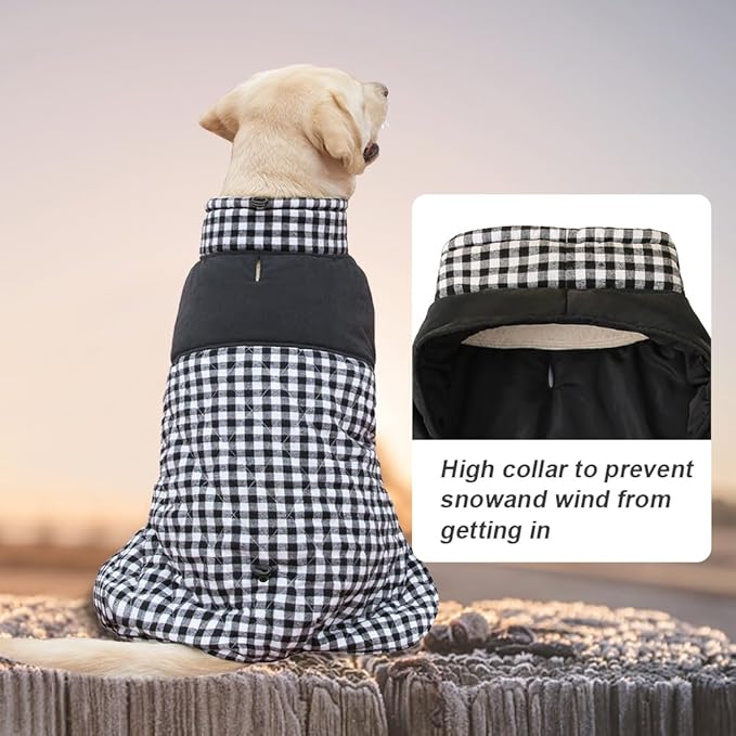 Dog Jackets for Winter, Reversible Dog Coat Windproof Waterproof Jackets for Cold Weather, British Style Plaid Coats Warm Vest for Small Medium Large Dogs (Black, 4XL)