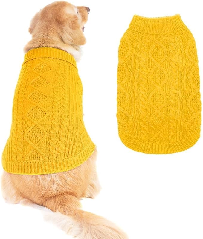 BINGPET Thermal Knitted Dog Sweater for Small Medium Large Dogs,Winter Dog Cat Coat Warm Sweartershirts Outfits,Classic Cable Knit Turtleneck Pullover Dog Jumper Coat Warm Sweartershirts