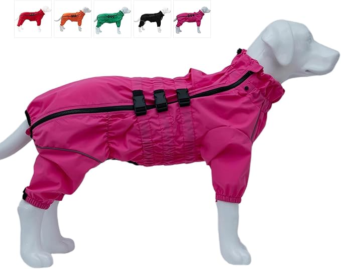 Dogs Waterproof Jacket, Lightweight Waterproof Jacket Reflective Safety Dog Raincoat Windproof Snow-Proof Dog Vest for Small Medium Large Dogs Rosered XS