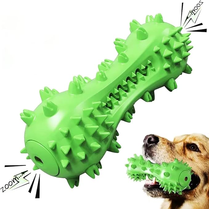Dog Toy, Toothbrush Dogs Chew Squeaky Toys, Durable Bones for Aggressive Chewers, Dental Oral Care for Small, Medium and Large Dogs - Green