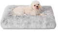 Bedfolks Waterproof Crate Bed, Plush Dog & Cat Bed with Removable Washable Cover, Faux Fur Kennel Pad, 17"x12", Grey