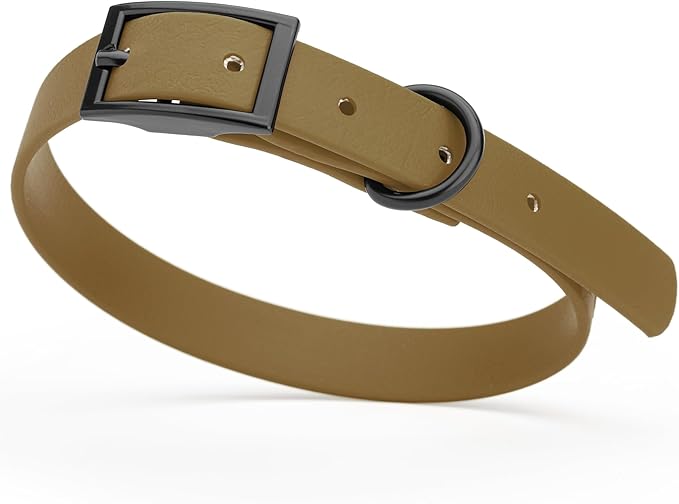 Dogline Biothane Waterproof Dog Collar Strong Coated Nylon Webbing with Black Hardware Odor- Proof for Easy Care Easy to Clean High Performance Fits Small Medium or Large Dogs, Coyote Brown