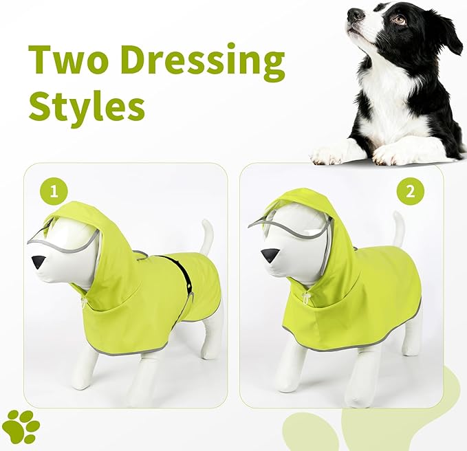 Dog Raincoat, Waterproof Windproof Dog Rain Jacket with Hood, Rain Coat with Leash Hole, Adjustable Raincoat Poncho for Small Medium Large Dogs Outdoor (Neon Yellow, Large)