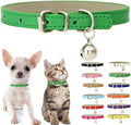 Green Puppy Collar with Bell, Soft Pu Leather Cat Collars Adjustable Buckle for XXS XS Extra Small Medium Tiny Female Male Boys Girls Pets Dogs Kitten Teacup Yorkie S
