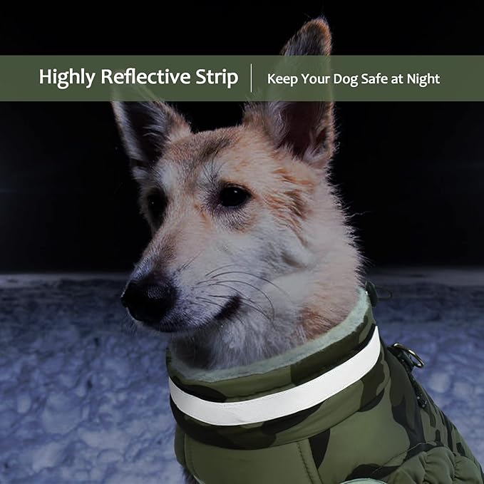 Lelepet Dog Coat Warm Dog Winter Coat Waterproof Dogs Jacket with Harness Built in Reflective Pet Fleece Vest Zip-Up Cold Weather Coats for Medium Dogs Turtleneck & Windproof Dachshund Green Camo M