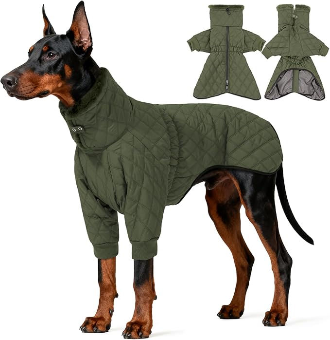 IDOMIK Dog Winter Coat for Large Dogs, Warm Dog Winter Jacket with Fleece High Collar, Zippered Cold Weather Coats for Dogs, Waterproof Doggy Snow Jacket Clothes,Green,2XL