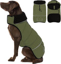 Dog Coat, Large Dog Jacket, Windproof Dogs Puffer Jacket, Fleece Lined Warm Dogs Winter Coat with Harness Hole(Army Green 2XL)