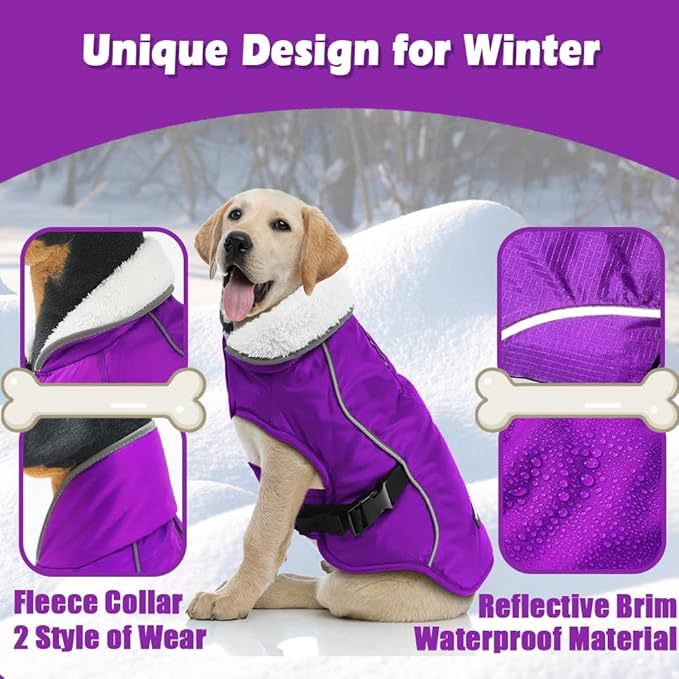 EMUST Dog Jacket Winter, Cozy Windproof Dog Jacket for Cold Weather, Solid Color Pet Vests for Winter for Medium Dogs, Purple, M