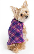 Goldpaw Stretchy Fleece Jacket for Small Dogs - Super Soft, Warm Dog Sweater - Pet Sweater Vest for Fall and Winter - Canine Clothes Made in The USA - Machine Washable - Mulberry Plaid - Size 26
