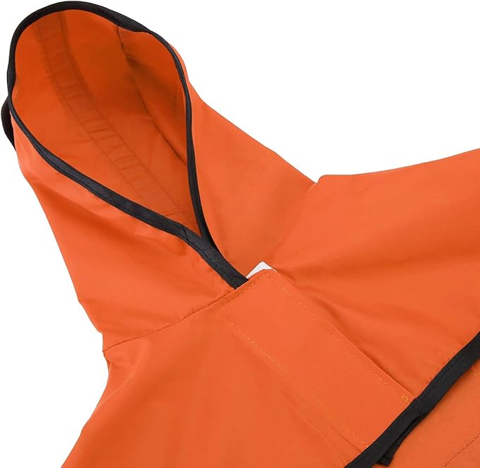 HDE Dog Raincoat Jacket Reflective Adjustable Hooded Pet Poncho Rain Coat with Leash Hole for Small to X-Large Dogs Safety Orange - L