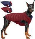 QBLEEV Reversible Dog Coat for Large Dogs, Waterproof Windproof Winter Jacket Keeps Big Breeds Warm & Dry, Adjustable Hook & Loop Puffer Vest, Wine Red, 3XL – Fits Labrador, Weimaraner, Great Dane