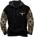 HOTYD Mens Western Aztec Sweatshirts Long Sleeve Fall Fashion Drawstring Pullover Vintage Graphic Cowboy Hoodie for Men