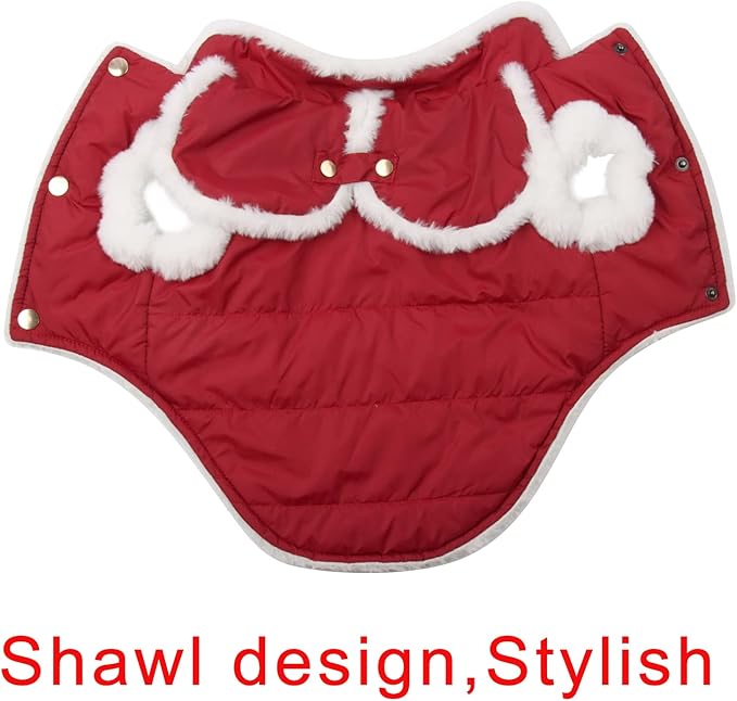 Shawl Design Fleece Lined Warm Dog Jacket for Winter Cold Weather,Soft Windproof Medium Dog Coat,Red L