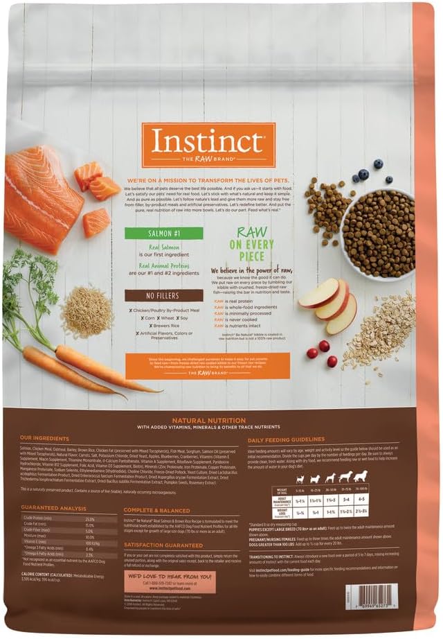 Instinct Be Natural, Natural Dry Dog Food, Raw Coated Kibble - Real Salmon & Brown Rice, 24 lb. Bag