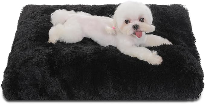 Bedfolks Waterproof Dog Crate Pad, Plush Dog Kennel Bed with Removable Cover, Faux Fur, Washable, 23"x18", Black