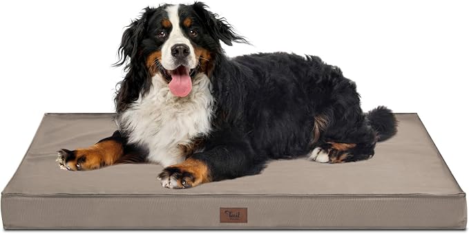 Outdoor Extra Large Dog Crate Bed, XXL Waterproof Dog Bed for Giant Breeds Dogs, 47x29 Inch Orthopedic Egg Crate Foam Pet Mat with Removable Cooling Cover, Khaki