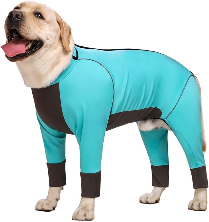 Dog Jumpsuit - Blue Zip Up Dog Clothes, Large Size, Waterproof, Full Belly (Blue, 30)