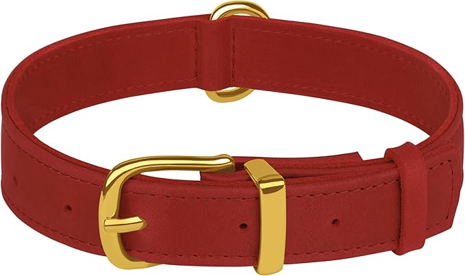 Leather Dog Collar - Heavy Duty Adjustable Soft Padded Pet Collars for Small Medium Large Dogs Breed - Black Green Brown Pink Red Blue (Red, XL, 19"-24" Neck Fit)