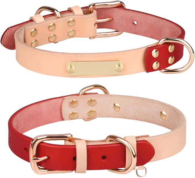 Yonsbox Personalized Dog Collar with Nameplate – Genuine Leather, Engraved Pet ID Tag with Phone Number – Adjustable Custom Dog Collar for Small, Medium & Large Dogs, Durable Cowhide Collar