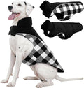 Kuoser Dog Winter Coat, Reversible Waterproof Dog Jacket with Reflective Strip, Warm Dogs Fleece Vest Adjustable Doggy Cold Weather Clothes Plaid Christmas Outfit Pet Apparel for Large Dogs, Black XL
