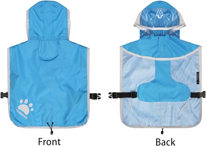 Waterproof Dog Raincoat, Reflective Adjustable Hooded Dog Rain Coat, Lightweight Breathable Pet Rain Jacket Poncho Double Layer with Leash Hole for Small Medium Large Dogs (Blue, Small)