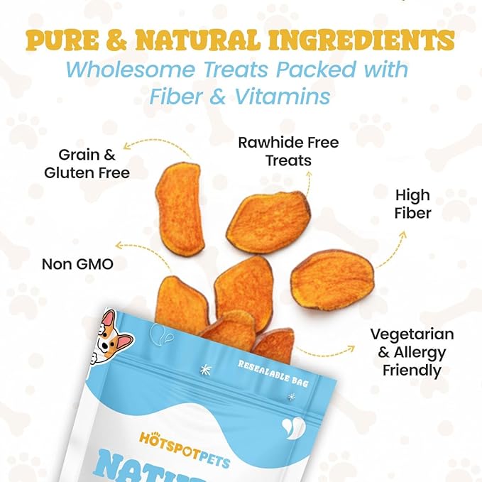 hotspot pets Dehydrated Sweet Potato Dog Treats (2 Pound Bag)- All Natural Rawhide Free, Grain-Free, & High in Fiber- Ideal for Small to Large Dogs - Perfect Dog Chews for Training, or Treat