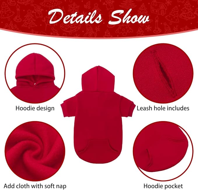 KOOLTAIL Basic Dog Hoodie - Soft and Warm Dog Hoodie Sweater with Leash Hole and Pocket, Dog Winter Coat, Cold Weather Clothes Sweatshirt for Small Medium Large Dogs Puppy Cat Boys Girls Red S