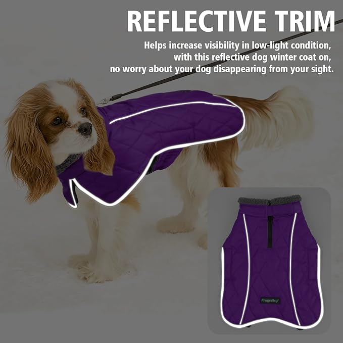 Fragralley Dog Coat Small, Waterproof Dog Jacket with Warm Fleece Lining, Adjustable Reflective Dogs Winter Coat, Turtleneck Pet Coats for Cold Weather (Purple S)
