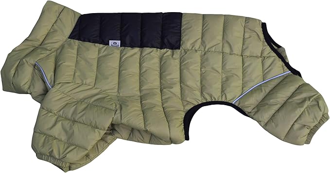Olive Green Dog Jacket, 4 Legs Covered Waterproof Windproof Reflective Warm Vest, Zippered Adjustable Outdoor Snow Jacket for Small to Large Dogs XL