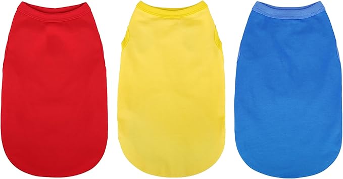 Paiaite 3 Pieces Plain Dog Shirt Sleeveless Puppy Cotton Dog Shirts Breathable Pet Apparel Tank Top Colorful Puppy Sweatshirt Clothes for Small Medium Dogs Red Yellow and Blue XS