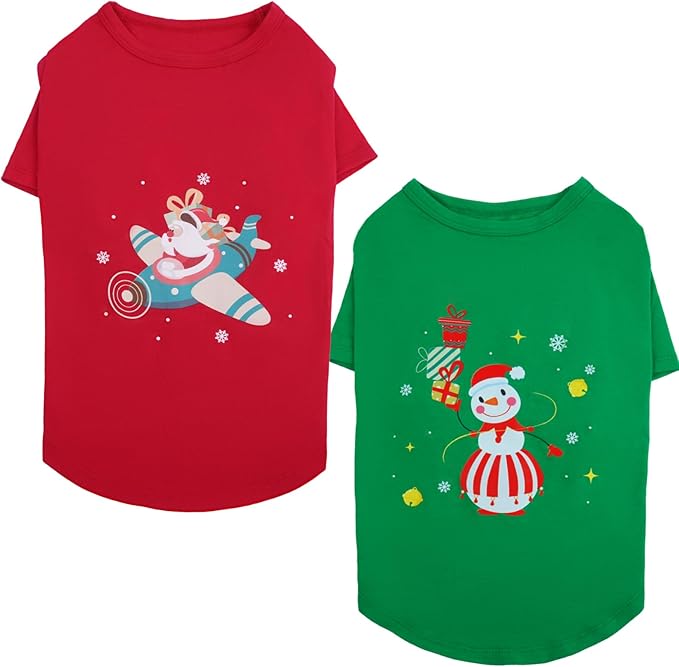 2 Pack Dog Shirt Christmas - Long Sleeve Soft Comfortable Tee, Fall Winter Cozy Undershirt for Sensitive Skin,Cold Weather Layer Under Coats Indoor Lounging, Outdoor Walking, Park Play