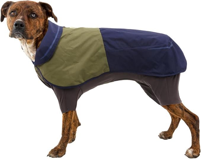 Ruffwear, Sun Shower Dog Raincoat Coverall, Waterproof & Windproof All-Weather Jacket with Full Coverage & Leg Straps, Lightweight & Reflective Dog Gear, Midnight Blue, Medium
